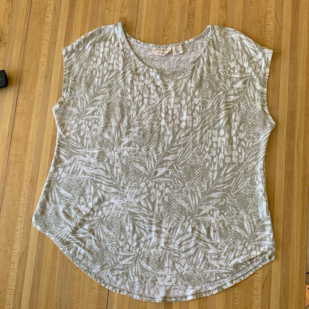 Christian Siriano Linen Boxy Top Women's Sage Green Floral Lightweight Size XL